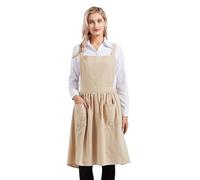 Nanxson Tablier Femme Coton Lin Bavoir Tablier de Cuisine Tablier de Travail uni avec poche