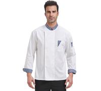 Nanxson Veste de Chef pour Hommes Femme Manches Longues Uniforme d'accueil Manches Courtes Vêtement de Cuisine pour Hotel Restaurant Boulangerie CFM0089 (XL,Manches Longues Blanc)