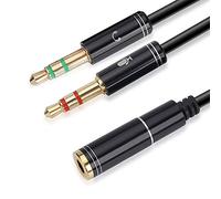 NANYI 3.5mm 4 Broches Femelle À 2x3.5mm 3 Broches Mâle Casque convertisseur tête Audio Splitter Y Câble Adaptateur - Noir / 1Pack