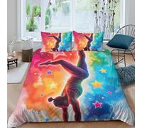 NAOFEKUID Aurora Gymnastique Housse de Couette 3D Imprimée Microfibre Décoration Chambre Ensemble de Linge de Lit Étoile Gymnastique Doux Respirant pour Adultes Ados Single（135x200cm）
