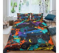 NAOFEKUID Camion Monstre Coloré Housse de Couette 3D Imprimée Microfibre Parure de Lit Chambre Monster Truck Doux Respirant pour Adulte Adolescent Single（140x200cm）