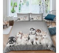 NAOFEKUID Chiots Mignons Housse de Couette 3D Imprimée Microfibre Déco Chambre Parure de Lit Motif Chien Doux Respirant pour Adultes Adolescents Super King（260x220cm）