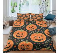 NAOFEKUID Citrouille vive Housse de Couette Imprimée 3D Microfibre Décoration de Chambre Parure de Lit Thème Halloween Doux Respirant Adulte Idée Cadeau Maison Single（135x200cm）