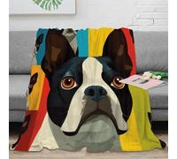 NAOFEKUID Couleur Pop Art Plaid Chien 3D Imprimé Microfibre Déco Salon Boston Terrier Couverture Canapé Adulte Chambre 60x80(150x200cm)
