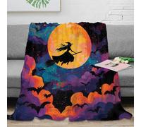 NAOFEKUID Couverture 3D Imprimée Sorcière Halloween Microfibre Déco Maison Plaid Chauve-Souris Lune Salon Chambre 60x80(150x200cm)