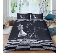 NAOFEKUID Créatif échiquier Housse de Couette 3D imprimée Microfibre pour Adultes Décoration Chambre Parure de lit échec Noir Blanc Toutes Saisons Single（135x200cm）
