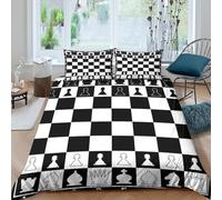 NAOFEKUID Échiquier 3D Imprimé Housse de Couette Microfibre Chambre Adulte Ensemble de Linge de Lit Échec Doux Respirant Single（135x200cm）