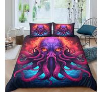 NAOFEKUID Fantaisie 3D Impression Octopus Housse de Couette Microfibre Décoration Chambre Ensemble de Linge de Lit Monstre Marin Doux Respirant pour Adultes Adolescents Single（140x200cm）