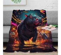 NAOFEKUID Hippopotame Fantaisie Plaid 3D Imprimé Microfibre Douce Couverture Canapé Lit Déco Couverture Jetée Hippo 50x60(127x152cm)
