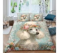 NAOFEKUID Housse de Couette 3D Impression Caniche Français Fleurs Microfibre Douce Décoration Chambre Parure de Lit Chien Adultes Adolescents Super King（260x220cm）