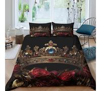 NAOFEKUID Housse de Couette 3D Impression Couronne Royale Roses Microfibre Déco Chambre Ensemble de Linge de Lit Fleurs pour Adultes Super King（260x220cm）