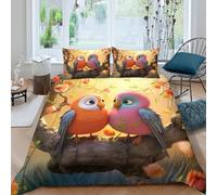 NAOFEKUID Housse de Couette 3D Impression Oiseaux Mignons Microfibre Décoration Chambre Parure de Lit Animaux Doux Respirant Tout Âge Super King（260x220cm）