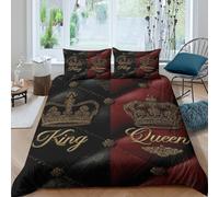 NAOFEKUID Housse de Couette 3D Imprimé Couronne Vintage Couple Microfibre Douce Décor Chambre Parure de Lit Royale pour Maison ou Étudiants Single（140x200cm）
