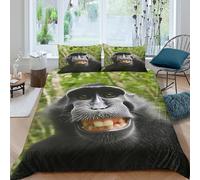 NAOFEKUID Housse de Couette 3D Imprimée Animal Singe Amusant Microfibre Décor Chambre Parure de Lit Humour Chimpanzé Doux Respirant pour Adultes Ados Single（140x200cm）