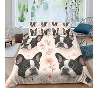 NAOFEKUID Housse de Couette 3D Imprimée Bouledogue Français Motif Microfibre Décoration Chambre Parure de Lit Chien Fleurs Doux Respirant pour Adultes Adolescents Super King（260x220cm）