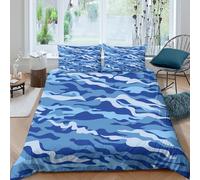 NAOFEKUID Housse de Couette Bleue Vagues 3D Impression Microfibre Parure de Lit Adulte Décoration Chambre Design Doux Respirant Toutes Saisons Double（200x200cm）