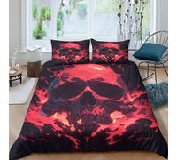 NAOFEKUID Housse de Couette Crâne Flamme 3D Imprimée Microfibre Décoration Chambre Parure de Lit Crâne Doux Respirant Double（200x200cm）
