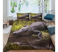 NAOFEKUID Housse de Couette Crocodile Impression 3D Microfibre Décoration Chambre Parure de Lit Alligator Doux Respirant Idée Cadeau Single（135x200cm）