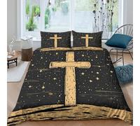NAOFEKUID Housse de Couette Croix Vintage Impression 3D Microfibre Décoration Chambre Parure de Lit Thème Religieux Doux Respirant pour Adultes Adolescents Double（200x200cm）