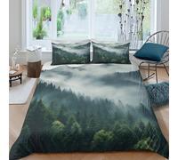 NAOFEKUID Housse de Couette Forêt Brume 3D Imprimée Microfibre Nature Décor Chambre Parure Couvre-Lit Paysage Doux Respirant pour Adultes Super King（260x220cm）
