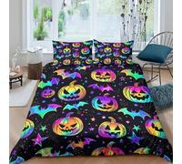 NAOFEKUID Housse de Couette Halloween Citrouille Colorée 3D Imprimée Microfibre Décoration Chambre Parure de Lit Citrouille Vive Respirable Idée Cadeau Single（135x200cm）