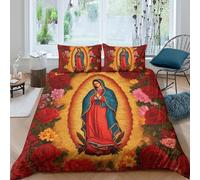 NAOFEKUID Housse de Couette Icône Florale 3D Imprimée Ensemble de Literie Microfibre pour Adultes Décoration de Chambre Doux Respirant Style Religieux Single（140x200cm）