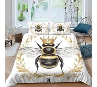 NAOFEKUID Housse de Couette Impression 3D Motif Abeille Royale Microfibre Décoration Chambre Parure de Lit Abeille Doux Respirant pour Adultes Adolescents Single（135x200cm）
