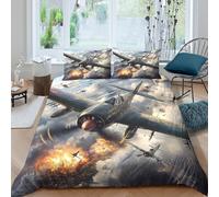 NAOFEKUID Housse de Couette Imprimée 3D Avion de Chasse Microfibre Décoration Chambre Parure de Lit Avion pour Adultes Jeunes Doux Respirant Cadeau Single（140x200cm）