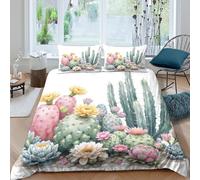 NAOFEKUID Housse de Couette Imprimée 3D Cactus Succulente Microfibre Décoration Chambre Parure de Lit Plantes Doux Respirant pour Maison Single（140x200cm）