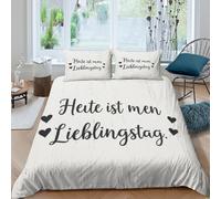 NAOFEKUID Housse de Couette Imprimée 3D Citation Allemande Microfibre Déco Chambre Minimaliste Parure de Lit Calligraphie Doux Respirant pour Adultes Adolescents Single（140x200cm）