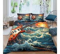 NAOFEKUID Housse de Couette Imprimée 3D Guitare Vagues Microfibre Déco Chambre Ensemble de Linge de Lit Rock Doux Toutes Saisons Super King（260x220cm）