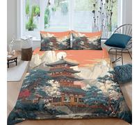 NAOFEKUID Housse de Couette Imprimée 3D Paysage Japonais Microfibre Décoration Chambre Zen Parure de Lit Architecture Doux Toutes Saisons Super King（260x220cm）