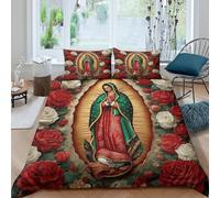 NAOFEKUID Housse de Couette Imprimée 3D Personnage Religieux Vintage Microfibre Décoration Chambre Parure de Lit Motifs Roses Doux Respirant pour Adultes King（220x240cm）