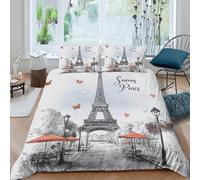 NAOFEKUID Housse de Couette imprimée 3D Tour Eiffel Paysage Microfibre décor de Chambre Ensemble de literie Architecture Paris Doux Respirant pour Maison King（220x240cm）