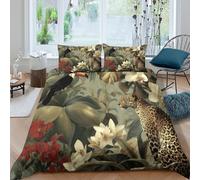 NAOFEKUID Housse de Couette Léopard Jungle Tropical 3D Imprimée Microfibre Décoration Chambre Parure de Lit Fleur Exotique Doux pour Adulte Maison Single（135x200cm）