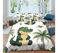 NAOFEKUID Housse de Couette Microfibre 3D Imprimé Alligator Mignon Parure de Lit Crocodile Tropical Respirant Doux pour Adultes Adolescents Chambre Super King（260x220cm）
