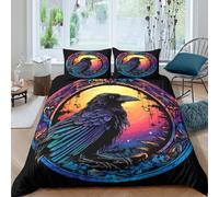 NAOFEKUID Housse de Couette Microfibre 3D Imprimé Corbeau Mystique Décor Chambre Parure de Lit Oiseau Nature Doux Respirant pour la Maison Single（140x200cm）