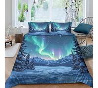 NAOFEKUID Housse de Couette Microfibre 3D Imprimée Paysage Aurore Ensemble de Linge de Lit Décor de Chambre Aurora Doux Respirant pour Adultes et Adolescents King（220x240cm）