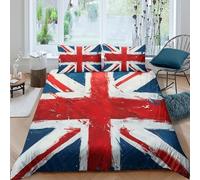 NAOFEKUID Housse de Couette Microfibre Impression 3D Drapeau Anglais Parure de Lit Union Jack Adulte Décoration de Chambre Doux Respirant King（220x240cm）