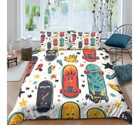 NAOFEKUID Housse de Couette Motif Skateboard 3D Imprimé Microfibre Décor Chambre Parure de Lit Style Skateur Cadeau pour Jeunes Super King（260x220cm）