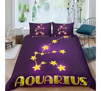 NAOFEKUID Housse de Couette Motif Zodiaque 3D Imprimé Microfibre Décoration Chambre Ensemble de Linge de Lit Astrologie Doux Respirant pour Adultes Single（135x200cm）