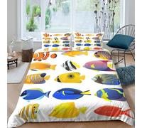 NAOFEKUID Housse de Couette Poissons Tropicaux 3D Imprimée Microfibre Décor Chambre Parure de Lit Style Marin Doux Respirant Super King（260x220cm）