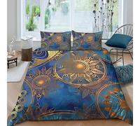 NAOFEKUID Housse de Couette Soleil Cosmique Vintage 3D Impression Microfibre Décor Chambre Parure de Lit Astrologie Adulte Doux Respirant Toutes Saisons King（220x240cm）