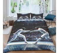 NAOFEKUID Housse de Couette Thème Escrime 3D Imprimée Microfibre, Ensemble de Literie Sport pour Adultes Adolescents, Déco Chambre Confortable King（220x240cm）
