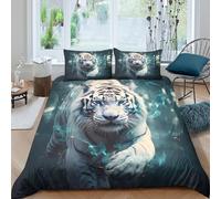 NAOFEKUID Housse de Couette Tigre Blanc Mystique 3D Imprimé Microfibre Douce Décoration Chambre Parure de Lit Animal Sauvage Adulte Single（135x200cm）