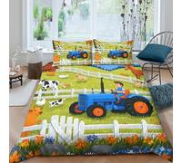 NAOFEKUID Housse de Couette Tracteur de Ferme Impression 3D Microfibre Décoration Chambre Ensemble de Literie Cartoon Doux Respirant pour Adultes Adolescents Single（140x200cm）