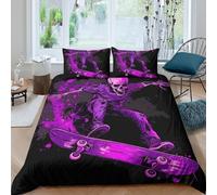 NAOFEKUID Housse de Couette Violet Skateboard 3D imprimé Microfibre Douce Décoration de Chambre Parure de lit Skateboard pour Jeunes Adultes King（220x240cm）