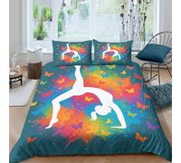 NAOFEKUID Housse de Couette Yoga Arc-en-Ciel 3D Imprimée Microfibre Décoration de Chambre Papillon Relaxant Parure de Lit Adultes Ados Super King（260x220cm）