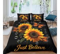 NAOFEKUID Impression 3D Artistique Housse de Couette Tournesol Papillon Microfibre décoration Chambre Ensemble literie Tournesol Doux pour Adultes Single（140x200cm）