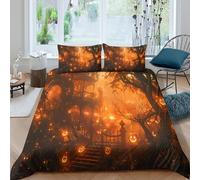NAOFEKUID Lanterne Citrouille Halloween 3D imprimée Housse de Couette Microfibre décoration Chambre Ensemble de literie Festive Doux Respirant pour Adultes Adolescents Super King（260x220cm）
